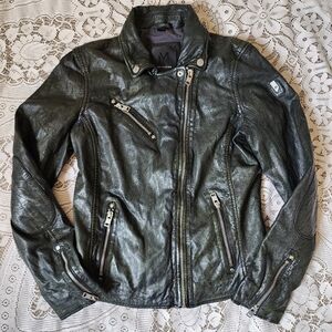 Women's  Mauritius Black Green Tea Leather Jacket